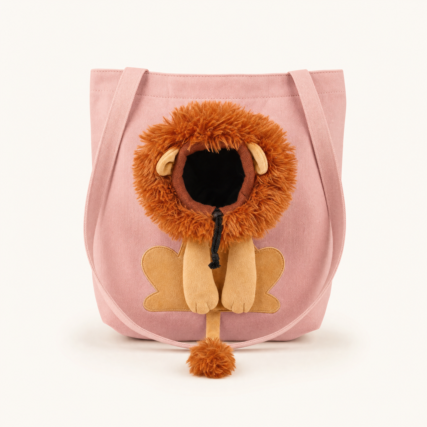 LittleManes Lion Tote in dusty pink canvas, front view