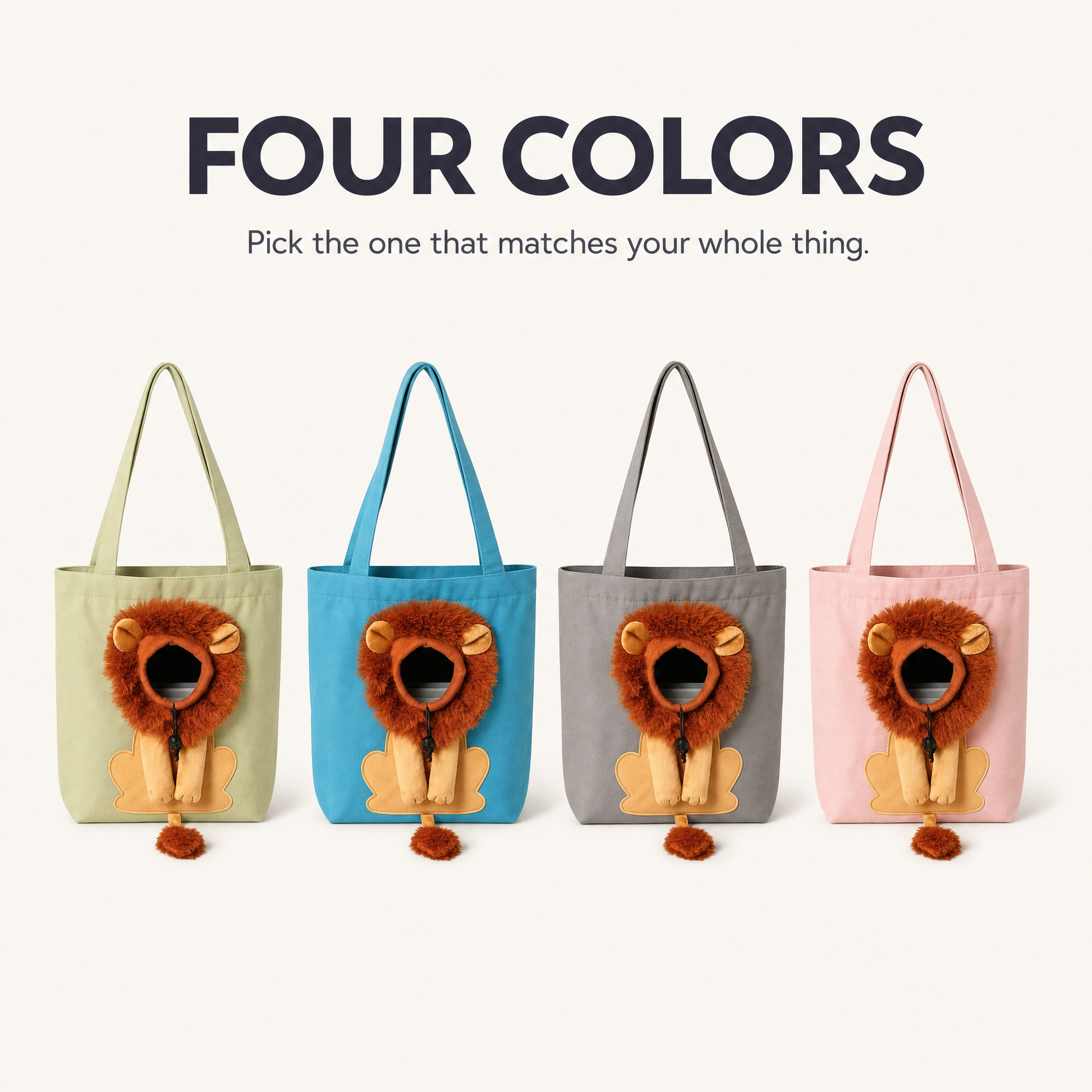 Four colors - sage green, dusty blue, dark grey and pink